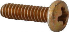 Made in USA - #6-32 UNC, 1/2" Length Under Head Phillips Drive Machine Screw - Pan Head, Grade 3 Steel, Yellow Cadmium-Plated Finish, Without Washer - Americas Industrial Supply