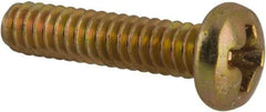 Made in USA - #6-32 UNC, 5/8" Length Under Head Phillips Drive Machine Screw - Pan Head, Grade 3 Steel, Yellow Cadmium-Plated Finish, Without Washer - Americas Industrial Supply