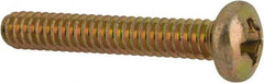 Made in USA - #6-32 UNC, 7/8" Length Under Head Phillips Drive Machine Screw - Pan Head, Grade 3 Steel, Yellow Cadmium-Plated Finish, Without Washer - Americas Industrial Supply