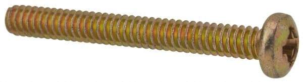 Made in USA - #6-32 UNC, 1-1/4" Length Under Head Phillips Drive Machine Screw - Pan Head, Grade 3 Steel, Yellow Cadmium-Plated Finish, Without Washer - Americas Industrial Supply