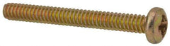 Made in USA - #6-32 UNC, 1-1/4" Length Under Head Phillips Drive Machine Screw - Pan Head, Grade 3 Steel, Yellow Cadmium-Plated Finish, Without Washer - Americas Industrial Supply