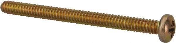 Made in USA - #6-32 UNC, 1-3/4" Length Under Head Phillips Drive Machine Screw - Pan Head, Grade 3 Steel, Yellow Cadmium-Plated Finish, Without Washer - Americas Industrial Supply