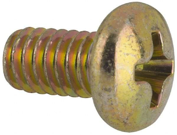 Made in USA - #8-32 UNC, 5/16" Length Under Head Phillips Drive Machine Screw - Pan Head, Grade 3 Steel, Yellow Cadmium-Plated Finish, Without Washer - Americas Industrial Supply