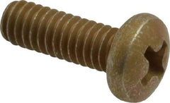 Made in USA - #8-32 UNC, 1/2" Length Under Head Phillips Drive Machine Screw - Pan Head, Grade 3 Steel, Yellow Cadmium-Plated Finish, Without Washer - Americas Industrial Supply