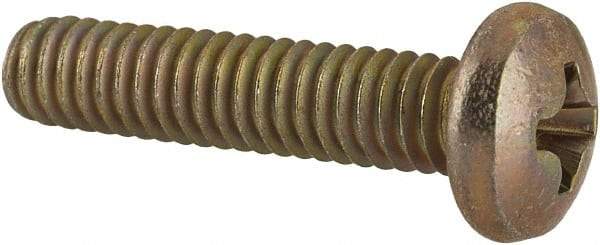 Made in USA - #8-32 UNC, 3/4" Length Under Head Phillips Drive Machine Screw - Pan Head, Grade 3 Steel, Yellow Cadmium-Plated Finish, Without Washer - Americas Industrial Supply