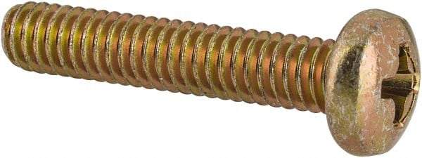 Made in USA - #8-32 UNC, 7/8" Length Under Head Phillips Drive Machine Screw - Pan Head, Grade 3 Steel, Yellow Cadmium-Plated Finish, Without Washer - Americas Industrial Supply