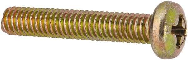 Made in USA - #8-32 UNC, 1" Length Under Head Phillips Drive Machine Screw - Pan Head, Grade 3 Steel, Yellow Cadmium-Plated Finish, Without Washer - Americas Industrial Supply
