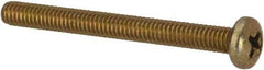 Made in USA - #8-32 UNC, 1-3/4" Length Under Head Phillips Drive Machine Screw - Pan Head, Grade 3 Steel, Yellow Cadmium-Plated Finish, Without Washer - Americas Industrial Supply