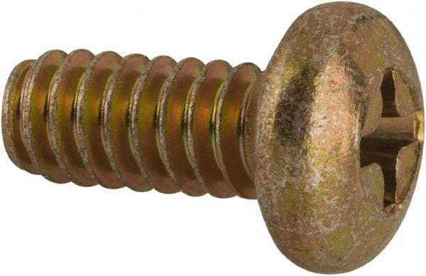 Made in USA - #10-24 UNC, 7/16" Length Under Head Phillips Drive Machine Screw - Pan Head, Grade 3 Steel, Yellow Cadmium-Plated Finish, Without Washer - Americas Industrial Supply