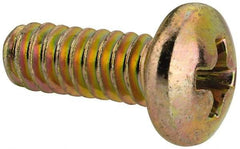 Made in USA - #10-24 UNC, 1/2" Length Under Head Phillips Drive Machine Screw - Pan Head, Grade 3 Steel, Yellow Cadmium-Plated Finish, Without Washer - Americas Industrial Supply