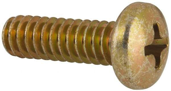 Made in USA - #10-24 UNC, 5/8" Length Under Head Phillips Drive Machine Screw - Pan Head, Grade 3 Steel, Yellow Cadmium-Plated Finish, Without Washer - Americas Industrial Supply