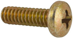 Made in USA - #10-24 UNC, 5/8" Length Under Head Phillips Drive Machine Screw - Pan Head, Grade 3 Steel, Yellow Cadmium-Plated Finish, Without Washer - Americas Industrial Supply