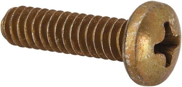Made in USA - #10-24 UNC, 3/4" Length Under Head Phillips Drive Machine Screw - Pan Head, Grade 3 Steel, Yellow Cadmium-Plated Finish, Without Washer - Americas Industrial Supply