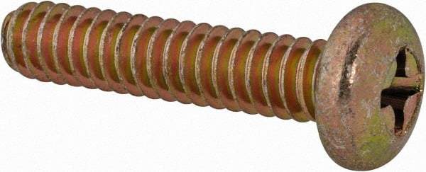 Made in USA - #10-24 UNC, 7/8" Length Under Head Phillips Drive Machine Screw - Pan Head, Grade 3 Steel, Yellow Cadmium-Plated Finish, Without Washer - Americas Industrial Supply