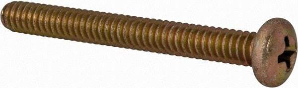 Made in USA - #10-24 UNC, 1-3/4" Length Under Head Phillips Drive Machine Screw - Pan Head, Grade 3 Steel, Yellow Cadmium-Plated Finish, Without Washer - Americas Industrial Supply