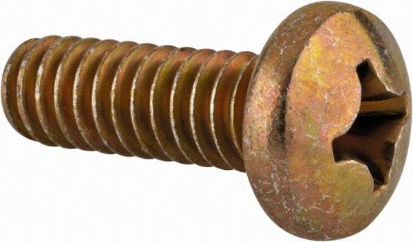 Made in USA - 1/4-20 UNC, 3/4" Length Under Head Phillips Drive Machine Screw - Pan Head, Grade 3 Steel, Yellow Cadmium-Plated Finish, Without Washer - Americas Industrial Supply