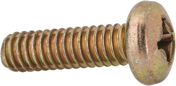 Made in USA - 1/4-20 UNC, 7/8" Length Under Head Phillips Drive Machine Screw - Pan Head, Grade 3 Steel, Yellow Cadmium-Plated Finish, Without Washer - Americas Industrial Supply