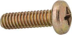 Made in USA - 1/4-20 UNC, 7/8" Length Under Head Phillips Drive Machine Screw - Pan Head, Grade 3 Steel, Yellow Cadmium-Plated Finish, Without Washer - Americas Industrial Supply