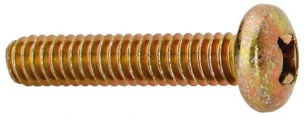 Made in USA - 1/4-20 UNC, 1-1/4" Length Under Head Phillips Drive Machine Screw - Pan Head, Grade 3 Steel, Yellow Cadmium-Plated Finish, Without Washer - Americas Industrial Supply