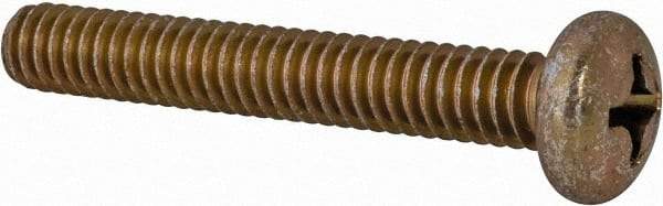 Made in USA - 1/4-20 UNC, 1-3/4" Length Under Head Phillips Drive Machine Screw - Pan Head, Grade 3 Steel, Yellow Cadmium-Plated Finish, Without Washer - Americas Industrial Supply