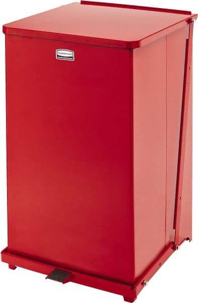 Rubbermaid - 40 Gal Square Unlabeled Trash Can - 30" High x 19" Long x 19" Wide, Red, Steel - Americas Industrial Supply