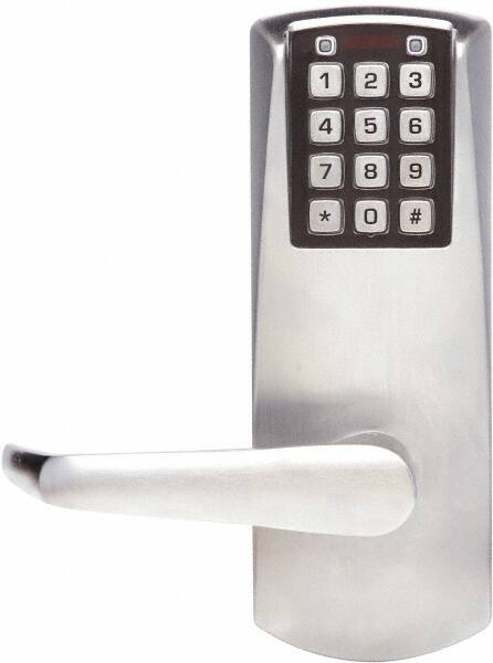 Kaba Access - Combination Entry Lever Lockset for 1-3/8 to 2-1/4" Thick Doors - 2-3/4" Back Set, Nonkey Override Cylinder, Satin Chrome Finish - Americas Industrial Supply