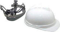 MSA - ANSI Type I, Class C Rated, 4-Point, Ratchet Adjustment Hard Hat - Size 6-1/2 to 8, White, Standard Brim, Vented - Americas Industrial Supply