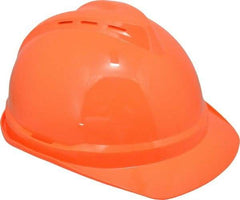 MSA - ANSI Type I, Class C Rated, 4-Point, Ratchet Adjustment Hard Hat - Size 6-1/2 to 8, Hi-Viz Orange, Standard Brim, Vented - Americas Industrial Supply