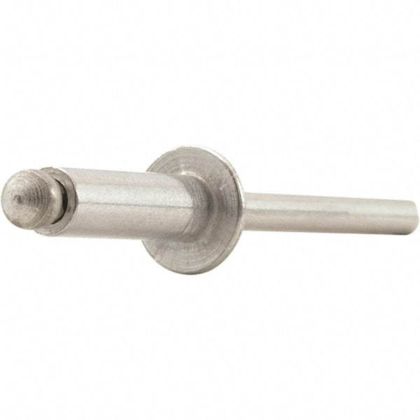 STANLEY Engineered Fastening - Size 4 Dome Head Aluminum Open End Blind Rivet - Steel Mandrel, 0.032" to 0.062" Grip, 1/8" Head Diam, 0.129" to 0.133" Hole Diam, 0.078" Body Diam - Americas Industrial Supply