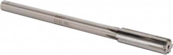 Made in USA - 17/32" Carbide-Tipped 6 Flute Chucking Reamer - Straight Flute, 7/16" Straight Shank, 2" Flute Length, 8" OAL - Americas Industrial Supply