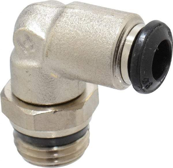 Alpha Technologies - 6mm Outside Diam, 1/4 Universal, Nickel Plated Brass Push-to-Connect Tube Male Swivel Elbow - 250 Max psi, Tube to Universal Thread Connection, Buna O-Ring - Americas Industrial Supply