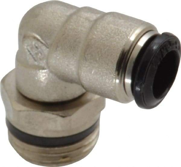 Alpha Technologies - 8mm Outside Diam, 3/8 Universal, Nickel Plated Brass Push-to-Connect Tube Male Swivel Elbow - 250 Max psi, Tube to Universal Thread Connection, Buna O-Ring - Americas Industrial Supply