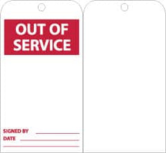 NMC - 3" High x 6" Long, OUT OF SERVICE, English Safety & Facility Lockout Tag - Tag Header: Notice, 2 Sides, Red & White Unrippable Vinyl - Americas Industrial Supply