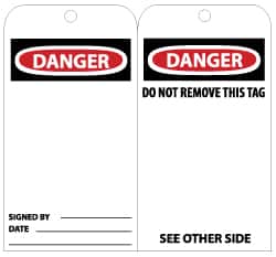 NMC - 3" High x 6" Long, DANGER, English Safety & Facility Lockout Tag - Tag Header: Danger, 2 Sides, Black, Red & White Unrippable Vinyl - Americas Industrial Supply
