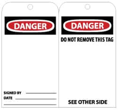 NMC - 3" High x 6" Long, DANGER, English Safety & Facility Lockout Tag - Tag Header: Danger, 2 Sides, Black, Red & White Unrippable Vinyl - Americas Industrial Supply