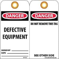 NMC - 3" High x 6" Long, DANGER - DEFECTIVE EQUIPMENT, English Safety & Facility Lockout Tag - Tag Header: Danger, 2 Sides, Black, Red & White Unrippable Vinyl - Americas Industrial Supply