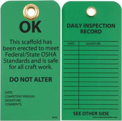NMC - 3" High x 6" Long, OK - DO NOT ALTER, English Safety & Facility Inspection Tag - Tag Header: Notice, 2 Sides, Black & Green Unrippable Vinyl - Americas Industrial Supply