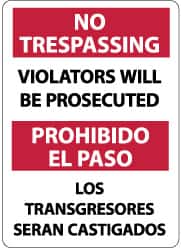 NMC - "No Trespassing - Violators Will Be Prosecuted", 14" Long x 10" Wide, Rigid Plastic Safety Sign - Rectangle, 0.05" Thick, Use for Security & Admittance - Americas Industrial Supply