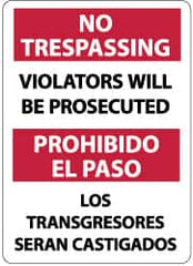 NMC - "No Trespassing - Violators Will Be Prosecuted", 14" Long x 10" Wide, Rigid Plastic Safety Sign - Rectangle, 0.05" Thick, Use for Security & Admittance - Americas Industrial Supply