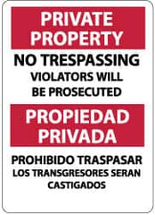NMC - "Private Property - No Trespassing - Violators Will Be Prosecuted", 14" Long x 10" Wide, Rigid Plastic Safety Sign - Rectangle, 0.05" Thick, Use for Security & Admittance - Americas Industrial Supply