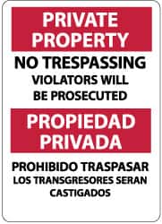 NMC - "Private Property - No Trespassing - Violators Will Be Prosecuted", 14" Long x 10" Wide, Aluminum Safety Sign - Rectangle, 0.04" Thick, Use for Security & Admittance - Americas Industrial Supply