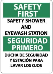 NMC - "Safety First- Safety Showers and Eyewash Station", 14" Long x 10" Wide, Pressure-Sensitive Vinyl Safety Sign - Rectangle, 0.004" Thick, Use for First Aid - Americas Industrial Supply