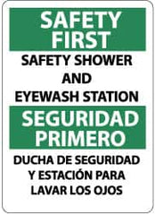 NMC - "Safety First- Safety Showers and Eyewash Station", 14" Long x 10" Wide, Rigid Plastic Safety Sign - Rectangle, 0.05" Thick, Use for First Aid - Americas Industrial Supply