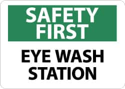 NMC - "Safety First - Eye Wash Station", 10" Long x 14" Wide, Aluminum Safety Sign - Rectangle, 0.04" Thick, Use for First Aid - Americas Industrial Supply