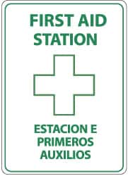 NMC - "First Aid Station", 14" Long x 10" Wide, Aluminum Safety Sign - Rectangle, 0.04" Thick, Use for First Aid - Americas Industrial Supply