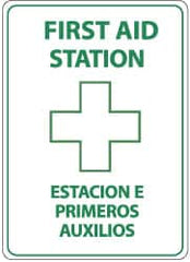 NMC - "First Aid Station", 14" Long x 10" Wide, Pressure-Sensitive Vinyl Safety Sign - Rectangle, 0.004" Thick, Use for First Aid - Americas Industrial Supply