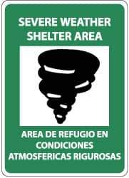NMC - "Severe Weather Shelter Area", 14" Long x 10" Wide, Rigid Plastic Safety Sign - Rectangle, 0.05" Thick, Use for Accident Prevention - Americas Industrial Supply