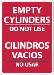 NMC - "Empty Cylinders - Do Not Use", 14" Long x 10" Wide, Rigid Plastic Safety Sign - Rectangle, 0.05" Thick, Use for Accident Prevention - Americas Industrial Supply