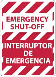 NMC - "Emergency Shut-Off", 14" Long x 10" Wide, Aluminum Safety Sign - Rectangle, 0.04" Thick, Use for Accident Prevention - Americas Industrial Supply