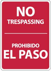 NMC - "No Trespassing", 14" Long x 10" Wide, Aluminum Safety Sign - Rectangle, 0.04" Thick, Use for Security & Admittance - Americas Industrial Supply